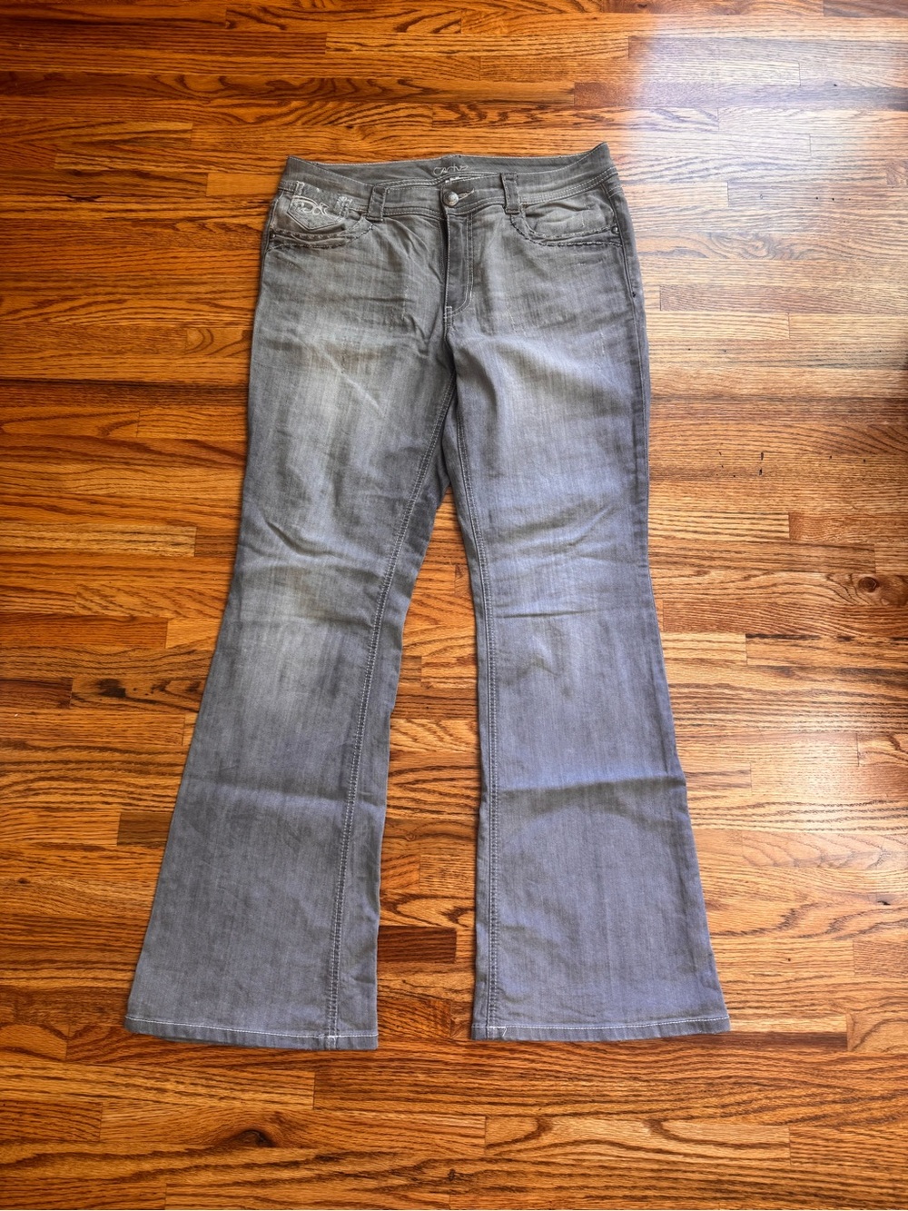 Cache Gray, Distressed Flare Jeans size 12